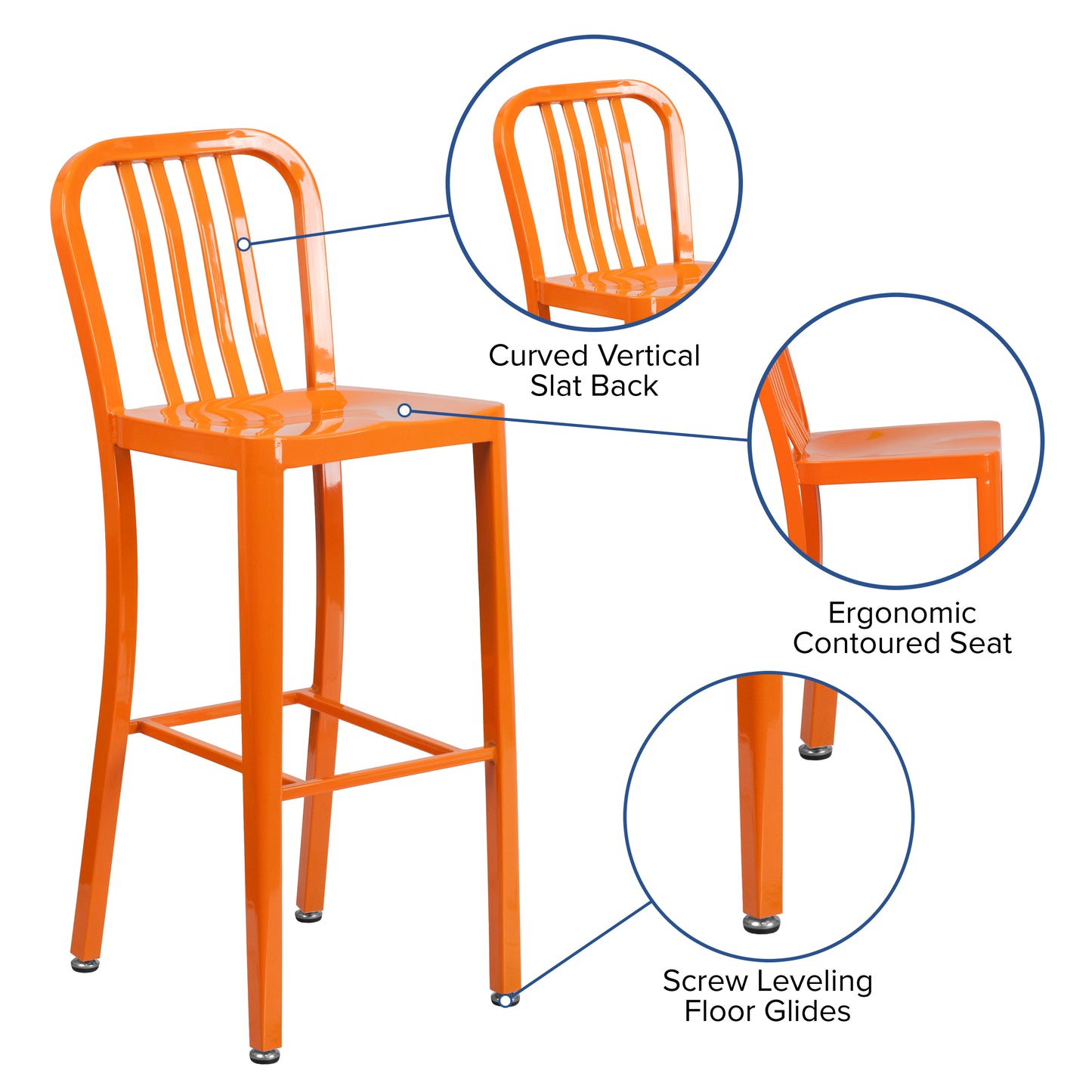 30" Orange Metal Outdoor Stool CH-61200-30-OR-GG