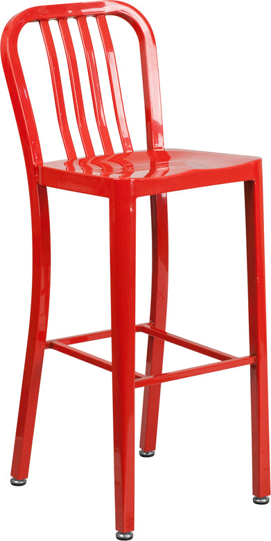 30" Red Metal Outdoor Stool CH-61200-30-RED-GG