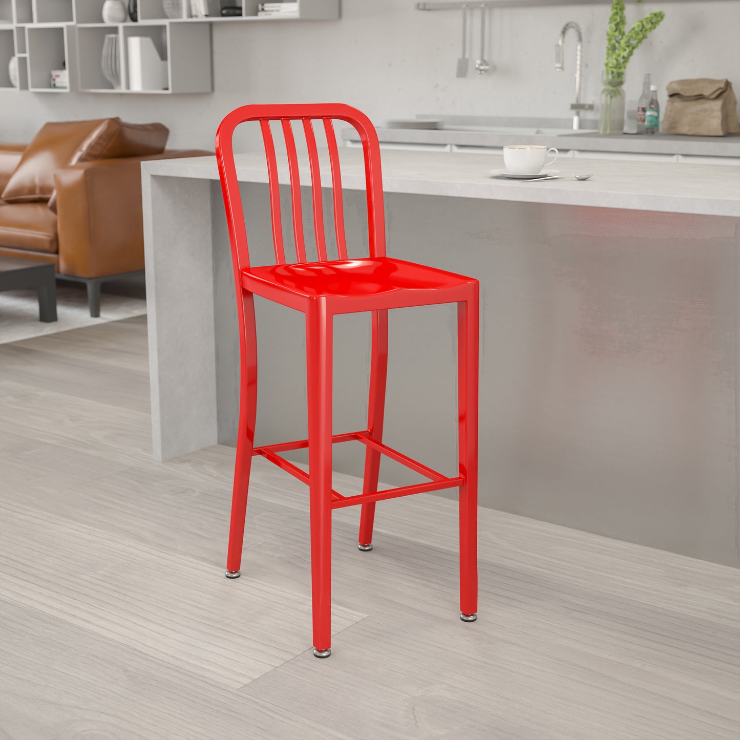 30" Red Metal Outdoor Stool CH-61200-30-RED-GG