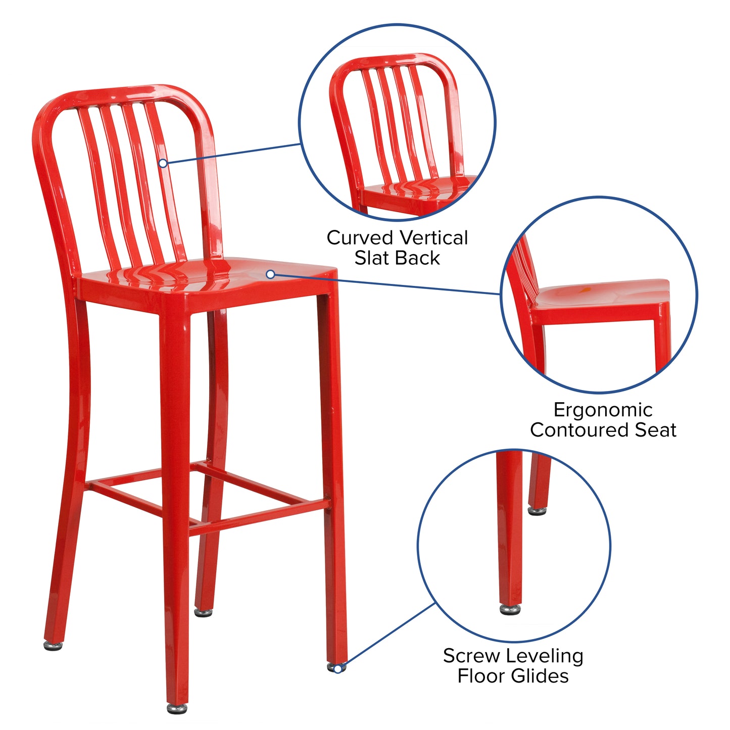 30" Red Metal Outdoor Stool CH-61200-30-RED-GG