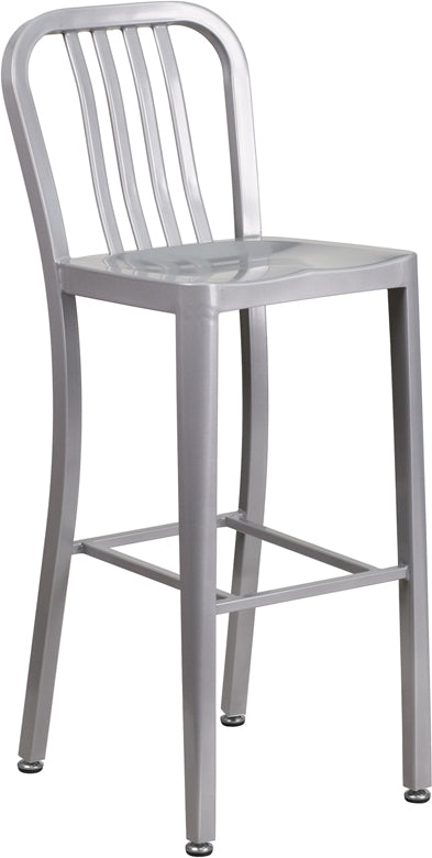 30" Silver Metal Outdoor Stool CH-61200-30-SIL-GG