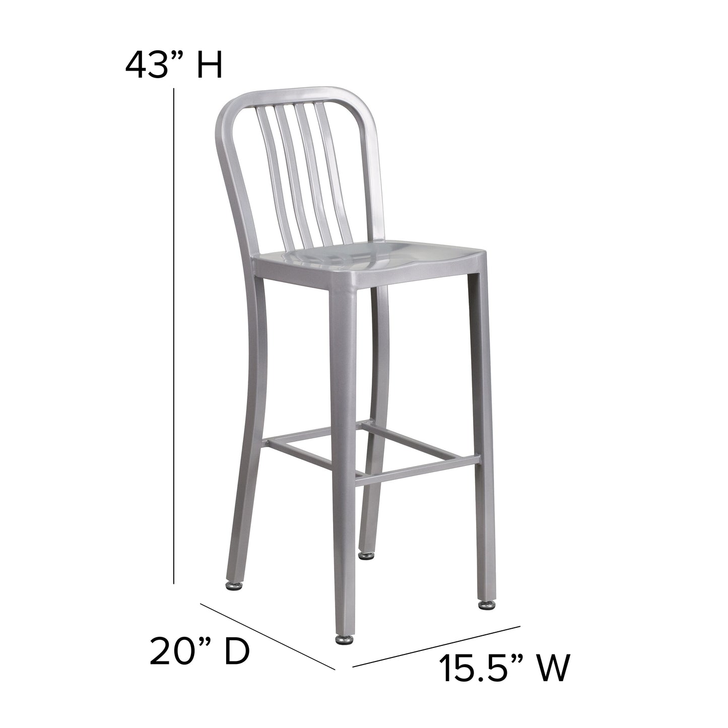 30" Silver Metal Outdoor Stool CH-61200-30-SIL-GG