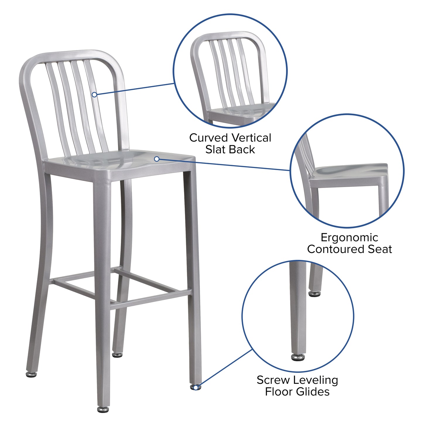 30" Silver Metal Outdoor Stool CH-61200-30-SIL-GG