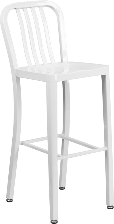 30" White Metal Outdoor Stool CH-61200-30-WH-GG