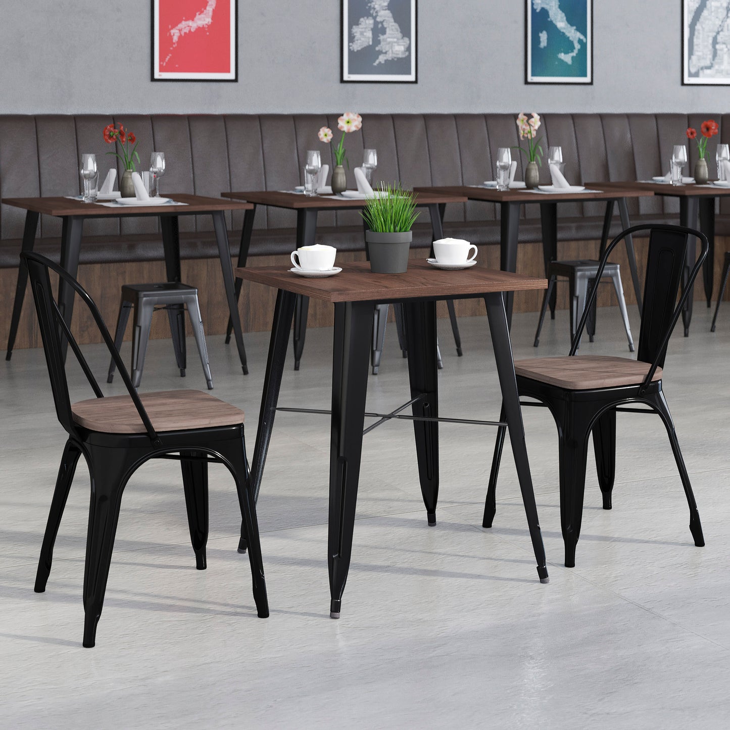 23.5SQ Black Metal Table Set CH-WD-TBCH-15-GG