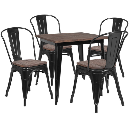 31.5SQ Black Metal Table Set CH-WD-TBCH-18-GG