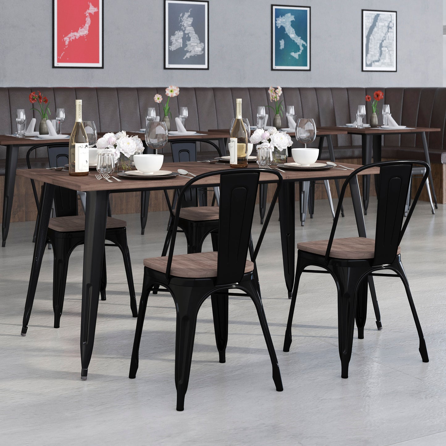 30x60 Black Metal Table Set CH-WD-TBCH-27-GG