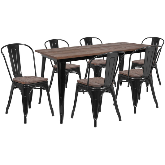 30x60 Black Metal Table Set CH-WD-TBCH-28-GG