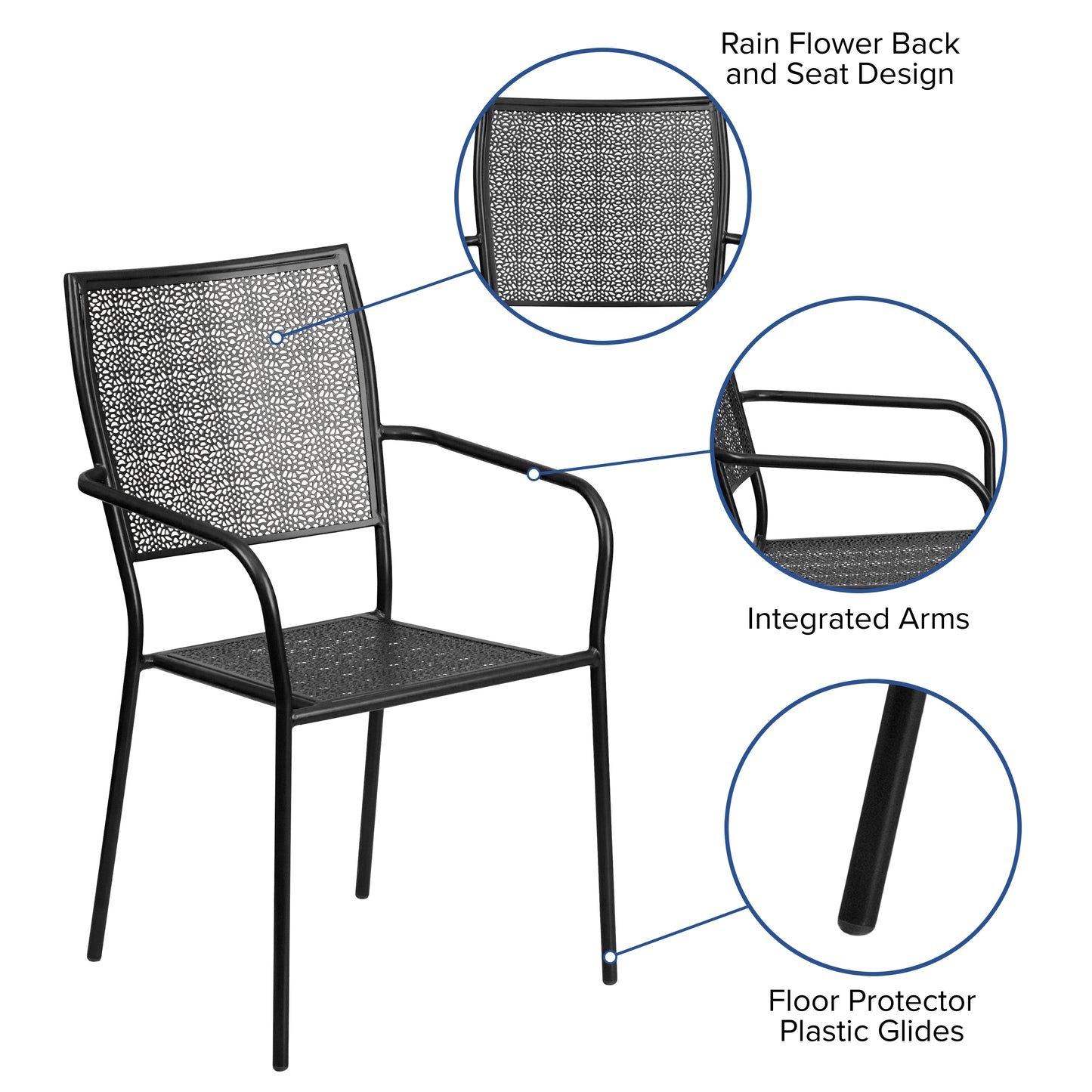 Black Square Back Patio Chair CO-2-BK-GG