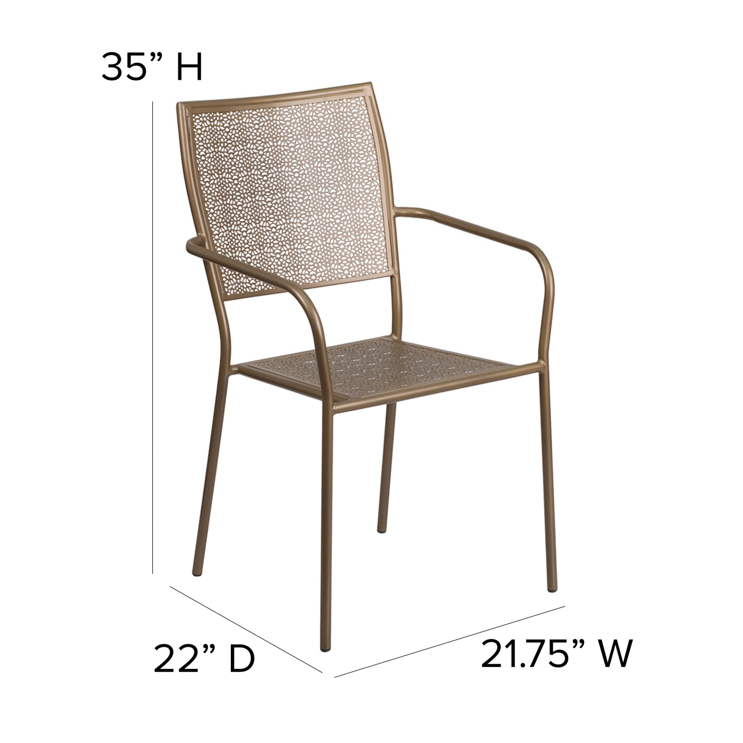 Gold Square Back Patio Chair CO-2-GD-GG