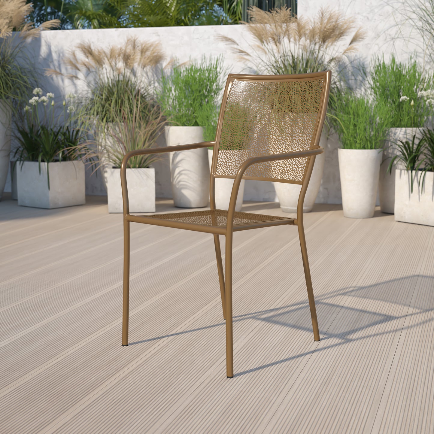 Gold Square Back Patio Chair CO-2-GD-GG