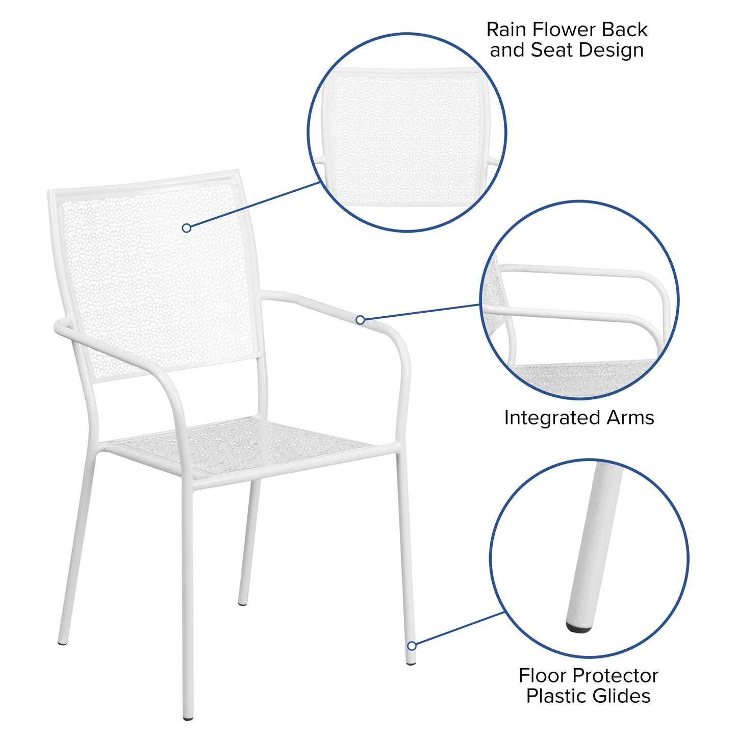 White Square Back Patio Chair CO-2-WH-GG