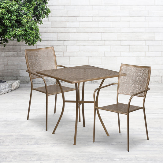 28SQ Gold Patio Table Set CO-28SQ-02CHR2-GD-GG