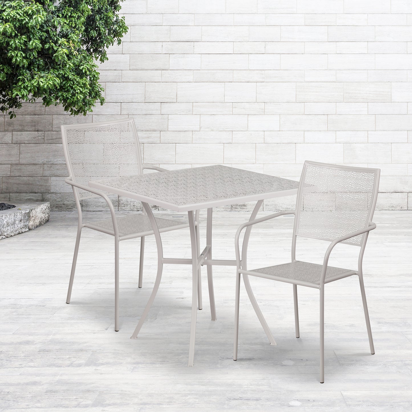 28SQ Gray Patio Table Set CO-28SQ-02CHR2-SIL-GG