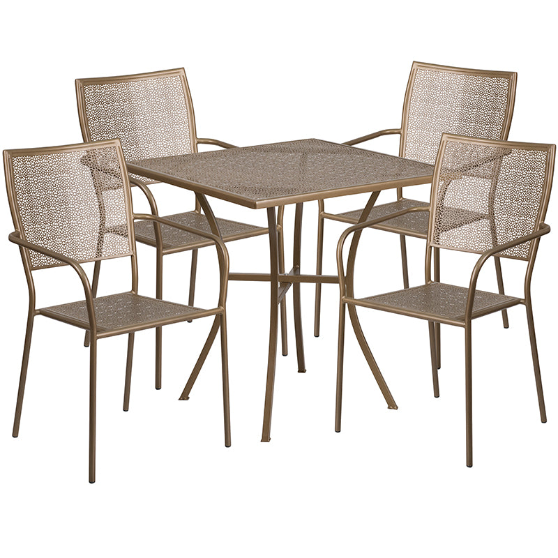 28SQ Gold Patio Table Set CO-28SQ-02CHR4-GD-GG