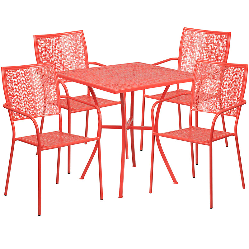 28SQ Coral Patio Table Set CO-28SQ-02CHR4-RED-GG