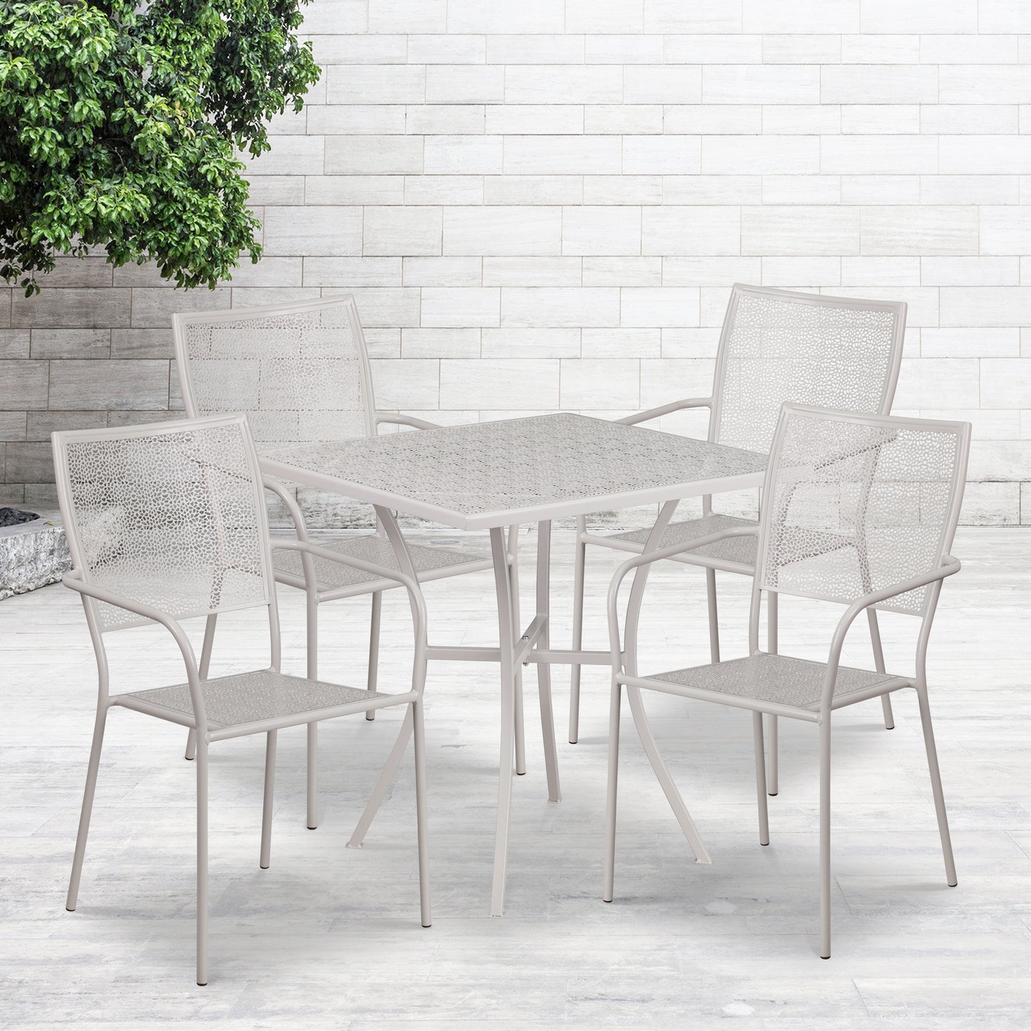 28SQ Gray Patio Table Set CO-28SQ-02CHR4-SIL-GG