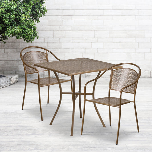 28SQ Gold Patio Table Set CO-28SQ-03CHR2-GD-GG