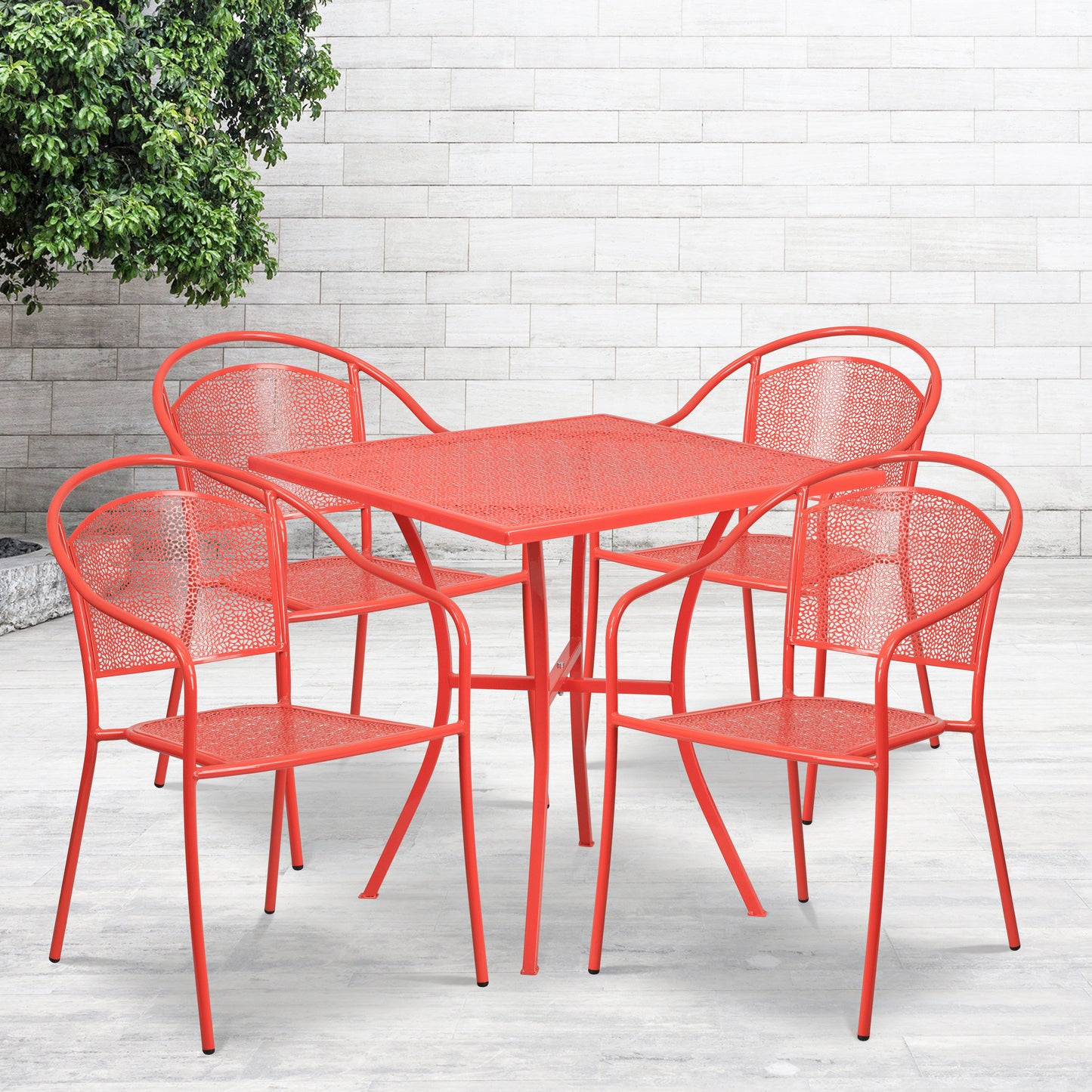 28SQ Coral Patio Table Set CO-28SQ-03CHR4-RED-GG