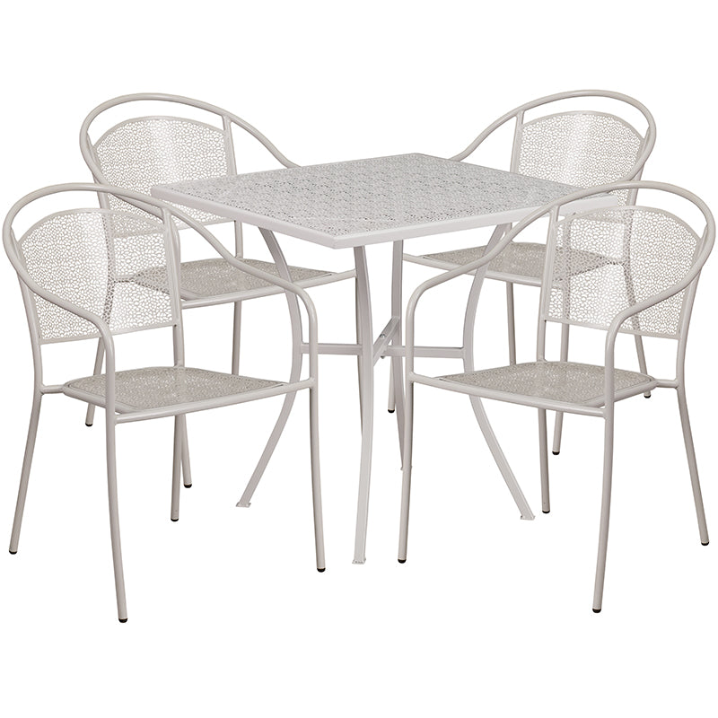 28SQ Gray Patio Table Set CO-28SQ-03CHR4-SIL-GG