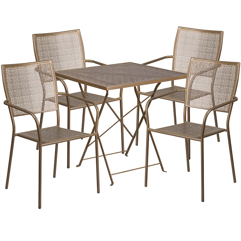 28SQ Gold Fold Patio Set CO-28SQF-02CHR4-GD-GG