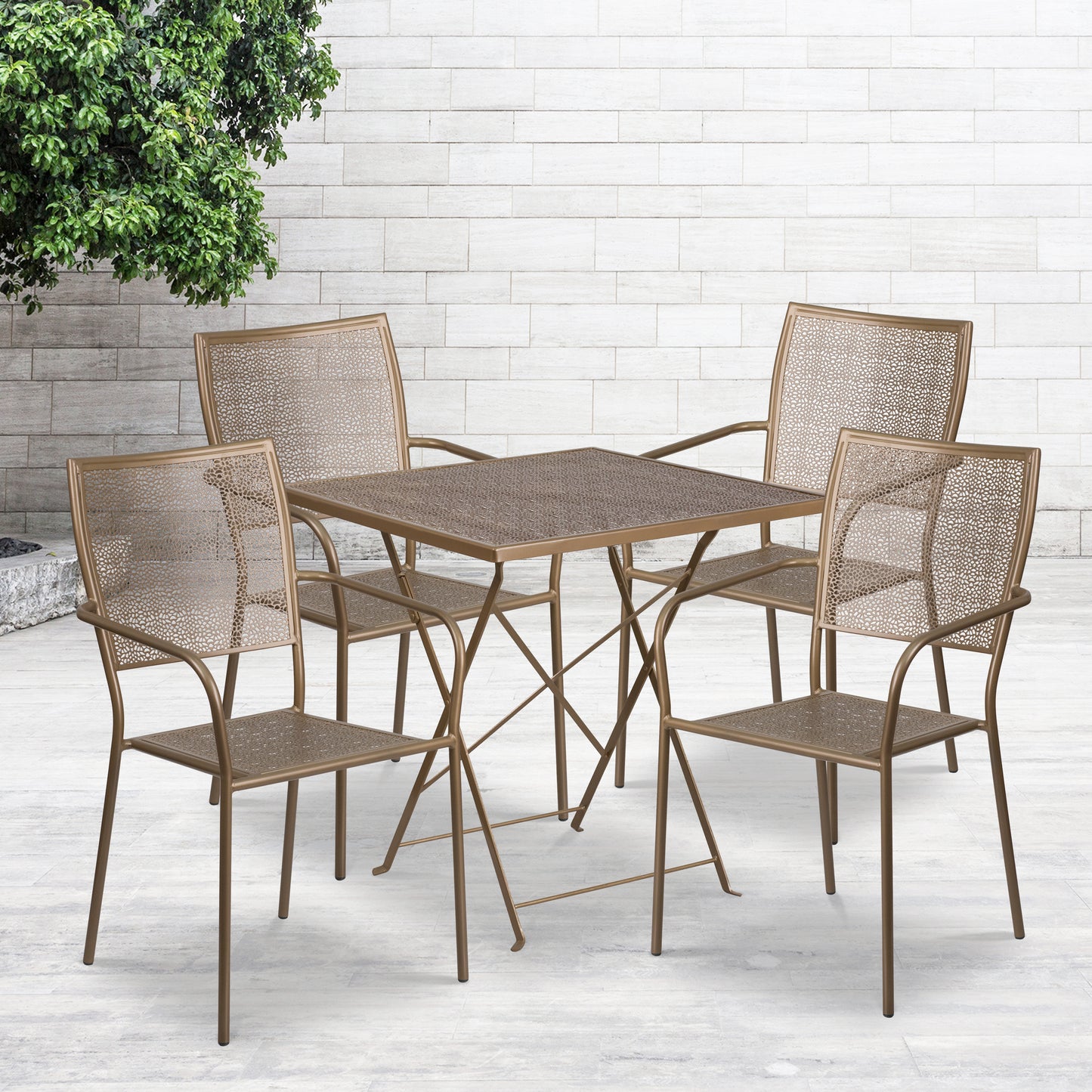 28SQ Gold Fold Patio Set CO-28SQF-02CHR4-GD-GG