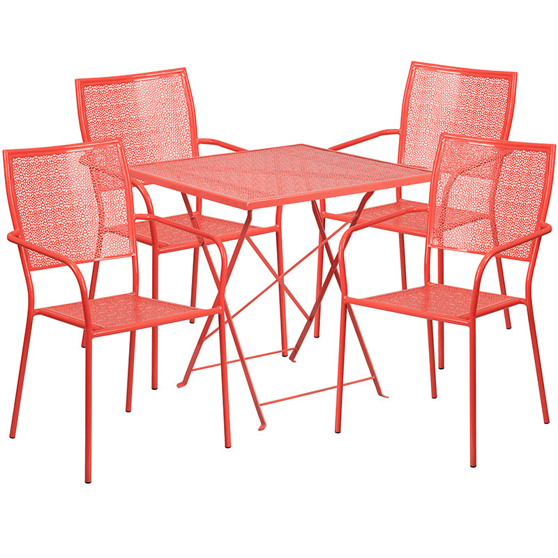 28SQ Coral Fold Patio Set CO-28SQF-02CHR4-RED-GG