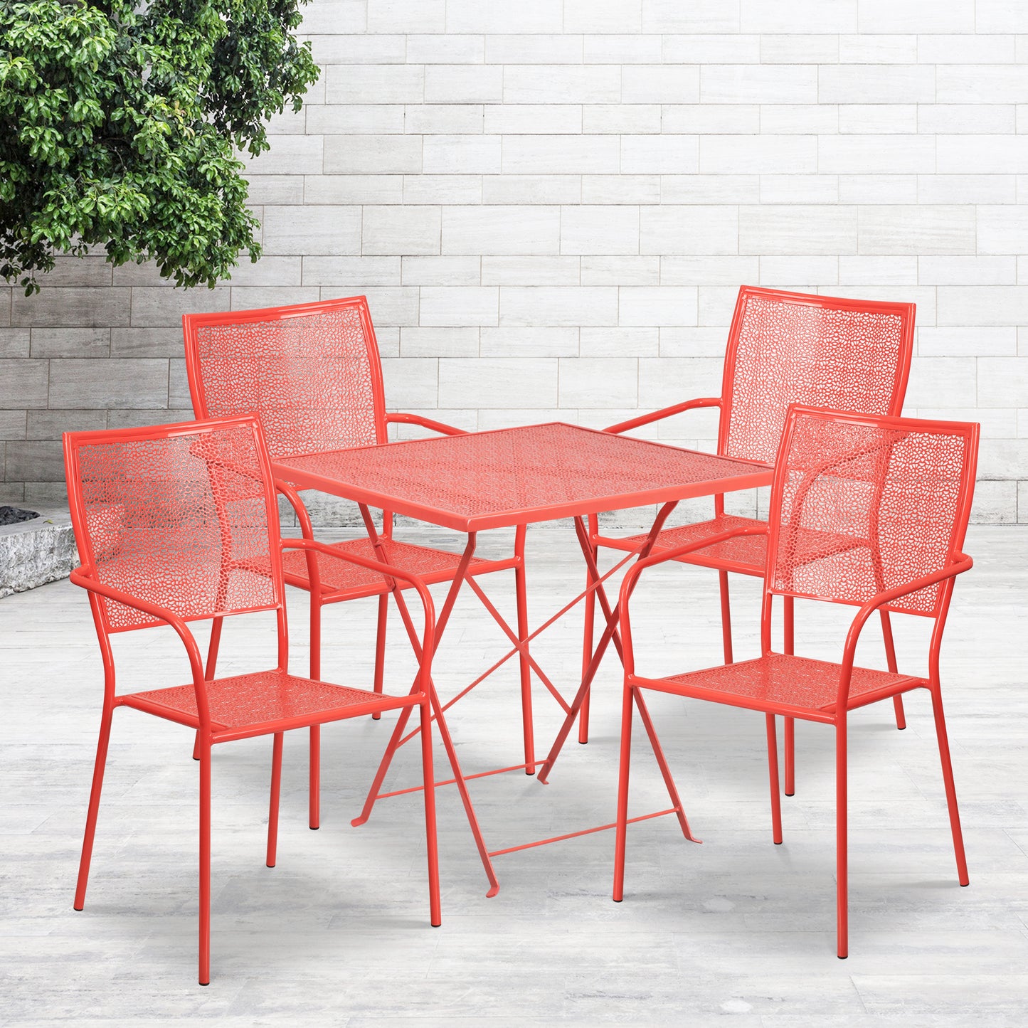 28SQ Coral Fold Patio Set CO-28SQF-02CHR4-RED-GG