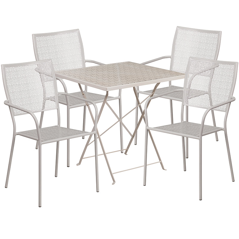 28SQ Gray Fold Patio Set CO-28SQF-02CHR4-SIL-GG