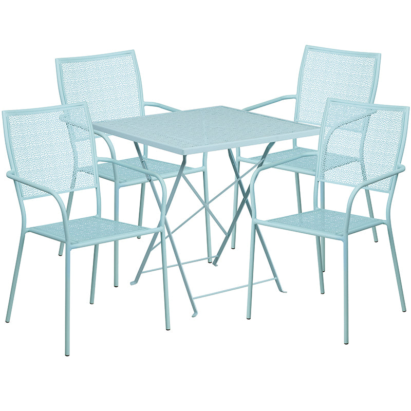 28SQ Sky Blue Fold Patio Set CO-28SQF-02CHR4-SKY-GG