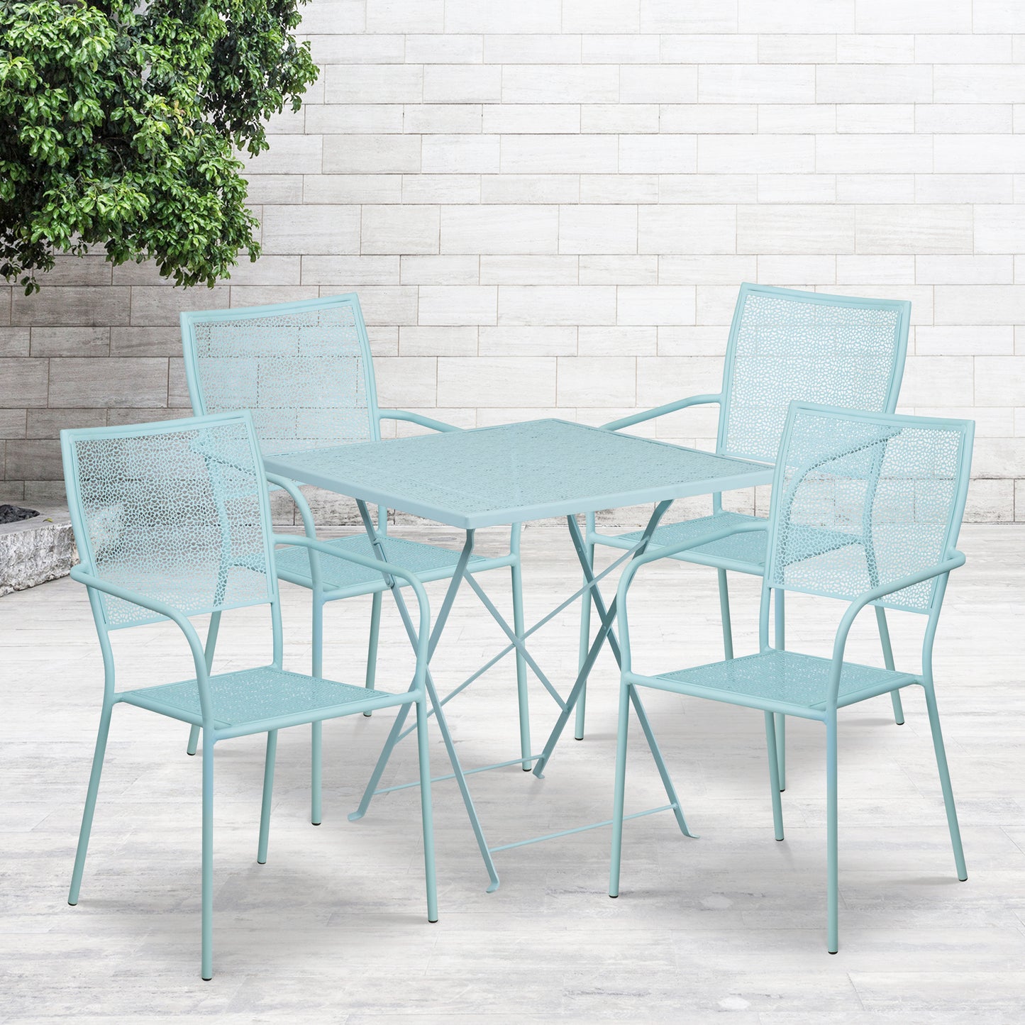 28SQ Sky Blue Fold Patio Set CO-28SQF-02CHR4-SKY-GG