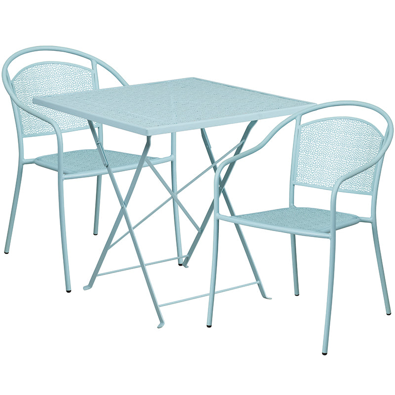 28SQ Sky Blue Fold Patio Set CO-28SQF-03CHR2-SKY-GG