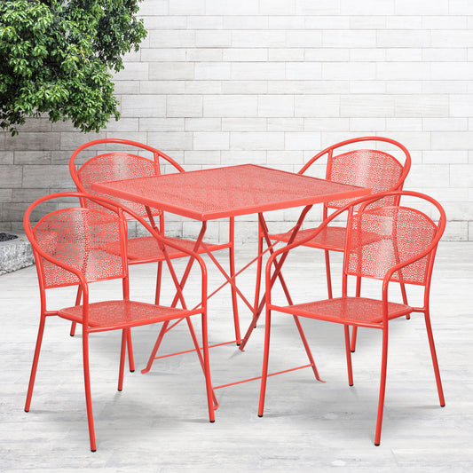 28SQ Coral Fold Patio Set CO-28SQF-03CHR4-RED-GG