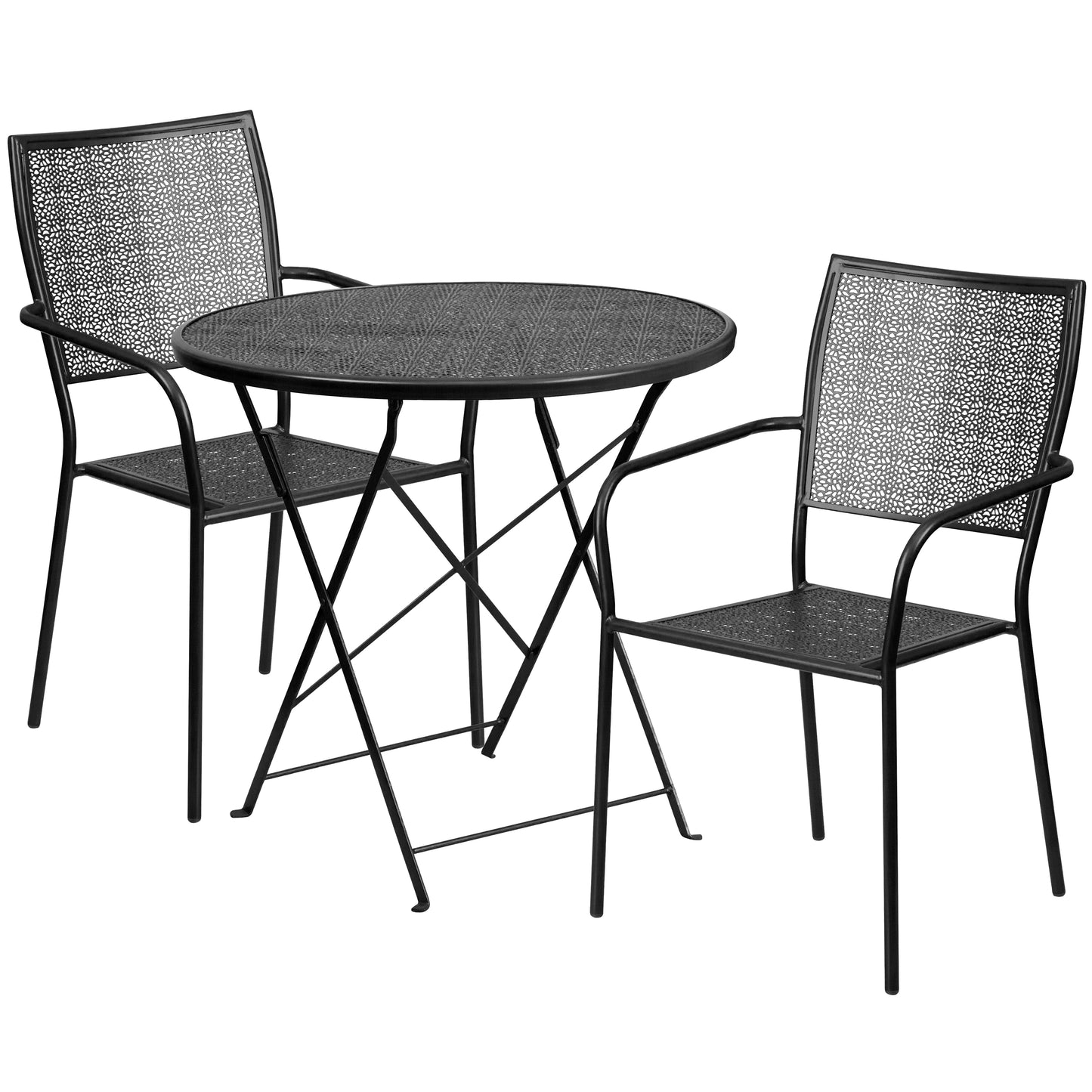 30RD Black Fold Patio Set CO-30RDF-02CHR2-BK-GG