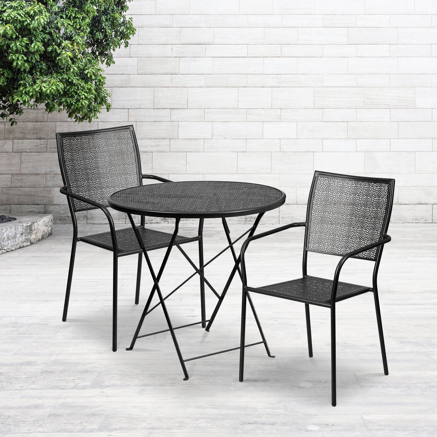 30RD Black Fold Patio Set CO-30RDF-02CHR2-BK-GG