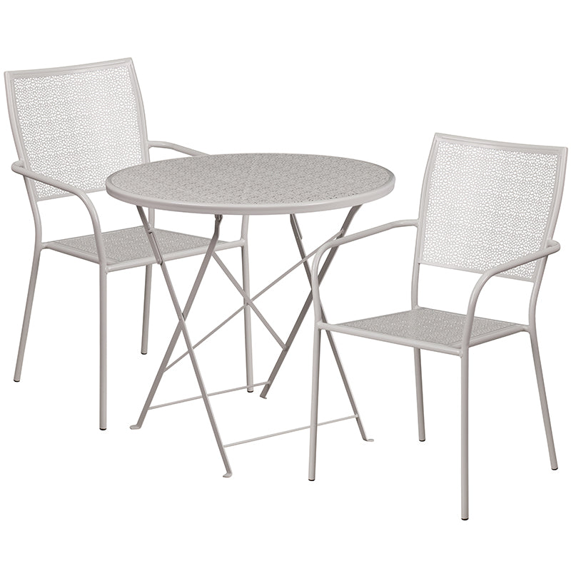 30RD Gray Fold Patio Set CO-30RDF-02CHR2-SIL-GG