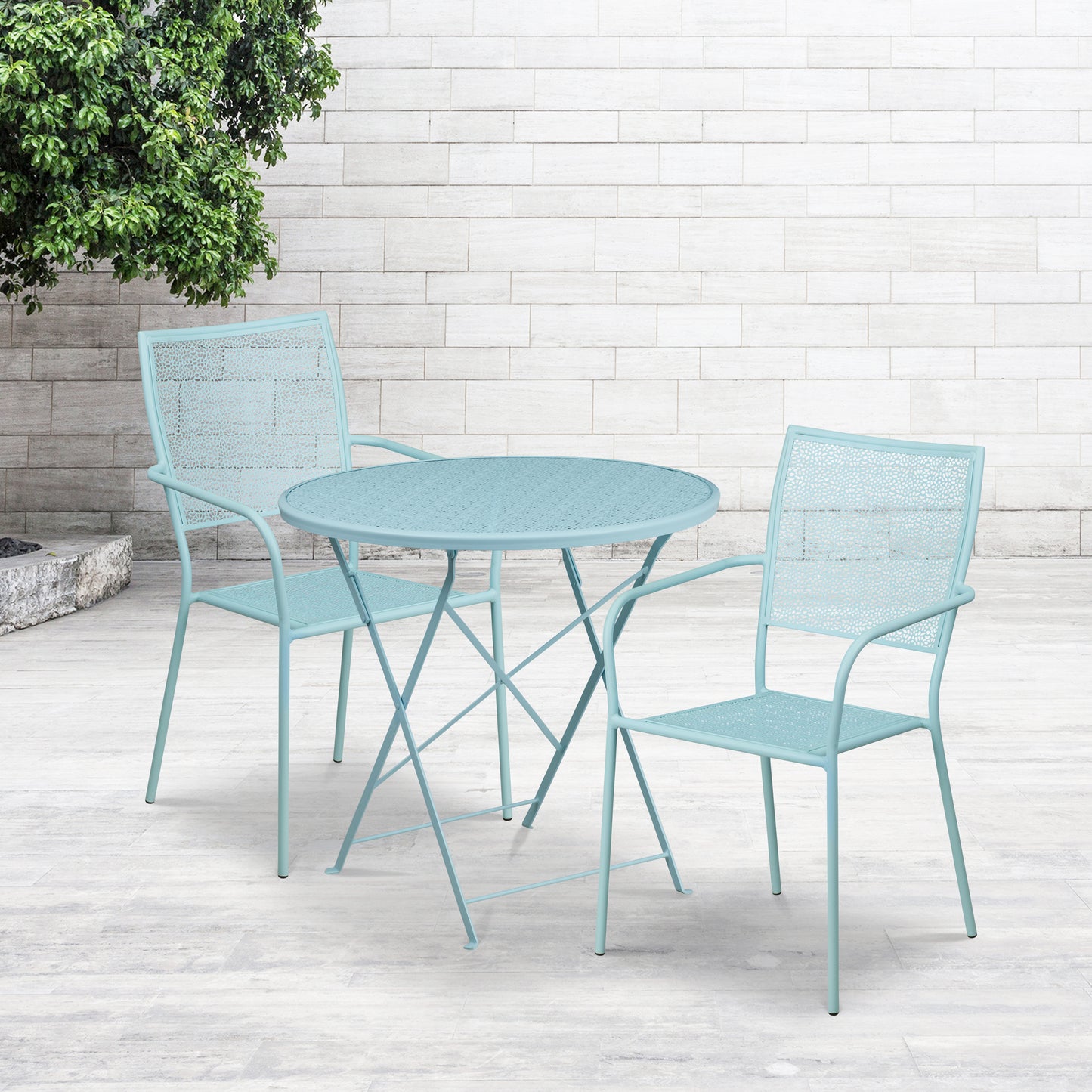 30RD Sky Blue Fold Patio Set CO-30RDF-02CHR2-SKY-GG