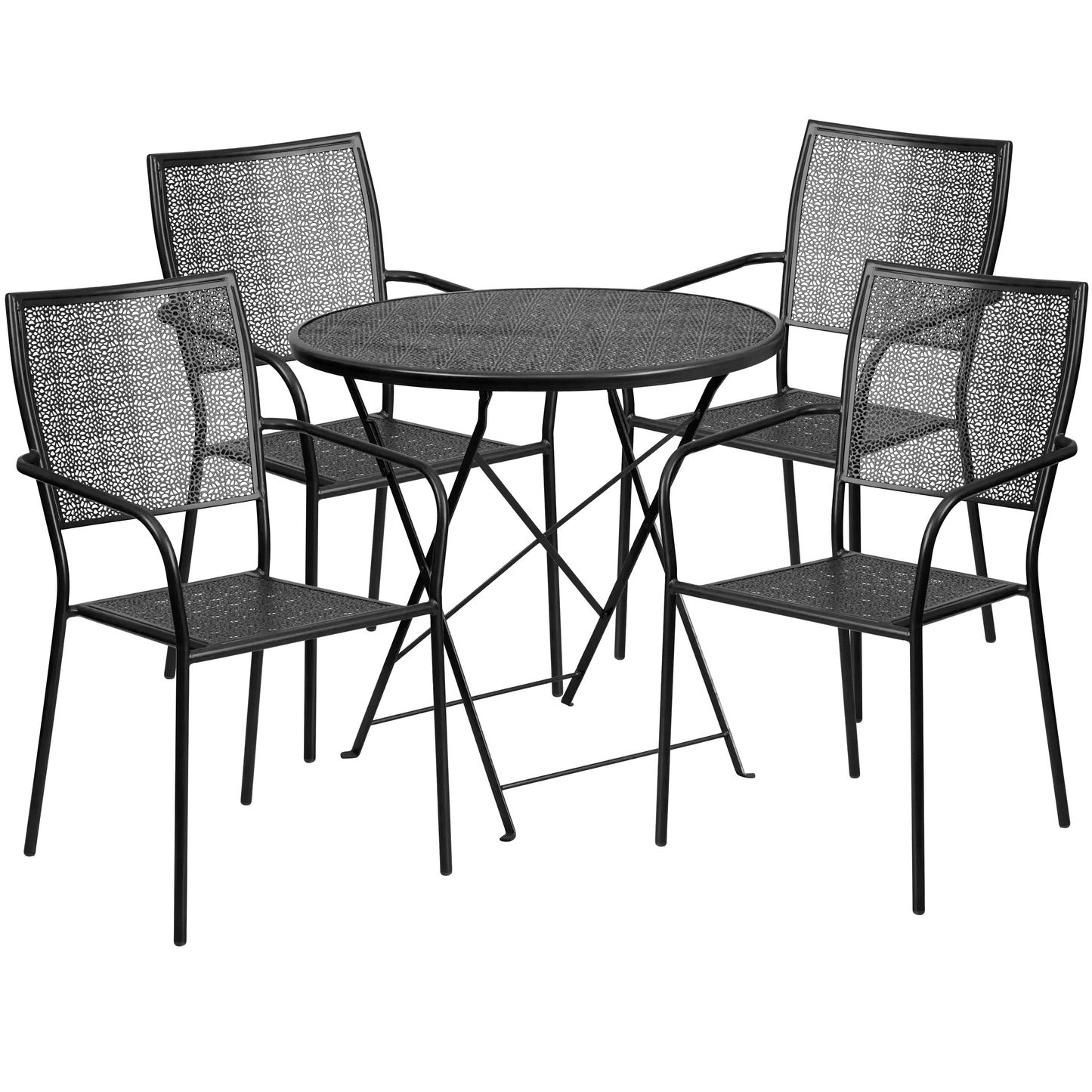 30RD Black Fold Patio Set CO-30RDF-02CHR4-BK-GG