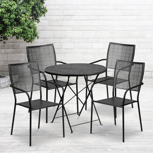 30RD Black Fold Patio Set CO-30RDF-02CHR4-BK-GG