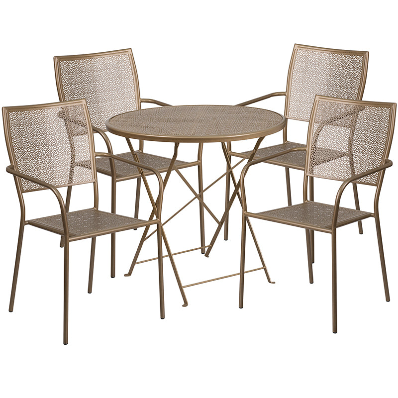 30RD Gold Fold Patio Set CO-30RDF-02CHR4-GD-GG