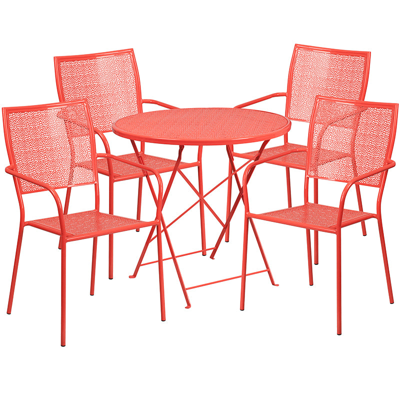 30RD Coral Fold Patio Set CO-30RDF-02CHR4-RED-GG