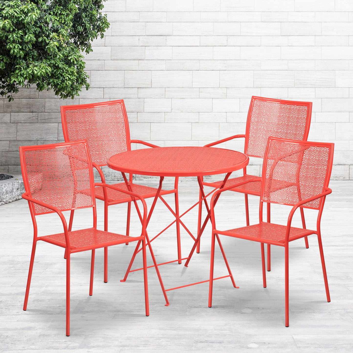 30RD Coral Fold Patio Set CO-30RDF-02CHR4-RED-GG