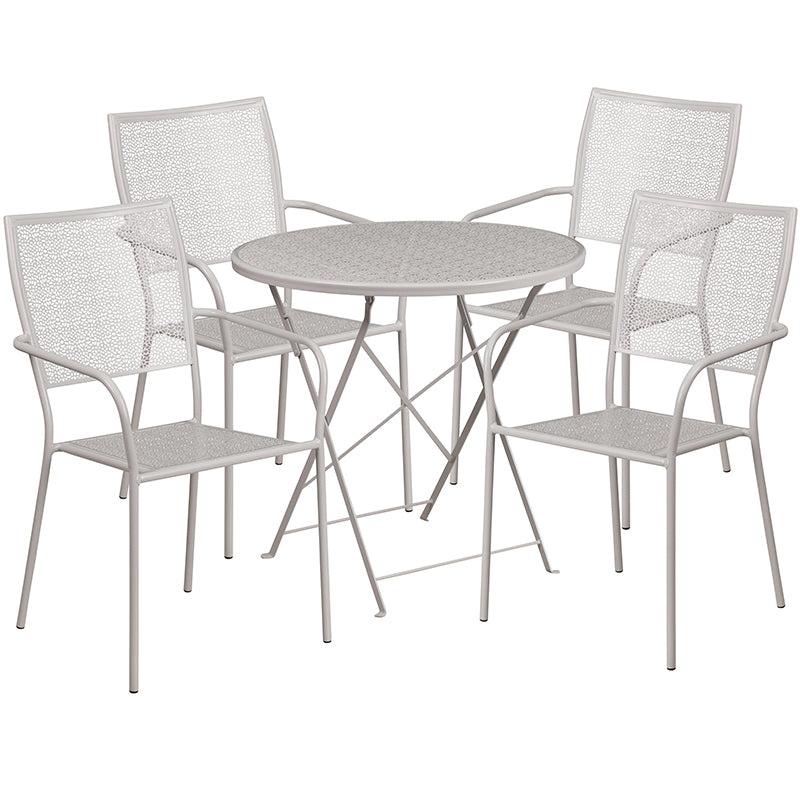 30RD Gray Fold Patio Set CO-30RDF-02CHR4-SIL-GG