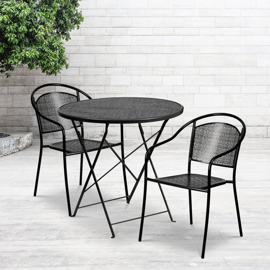 30RD Black Fold Patio Set CO-30RDF-03CHR2-BK-GG