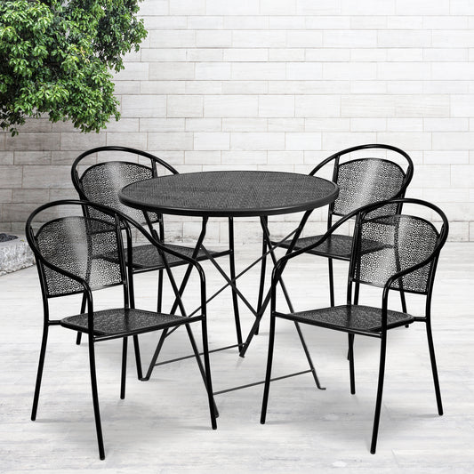 30RD Black Fold Patio Set CO-30RDF-03CHR4-BK-GG