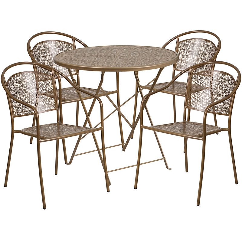 30RD Gold Fold Patio Set CO-30RDF-03CHR4-GD-GG