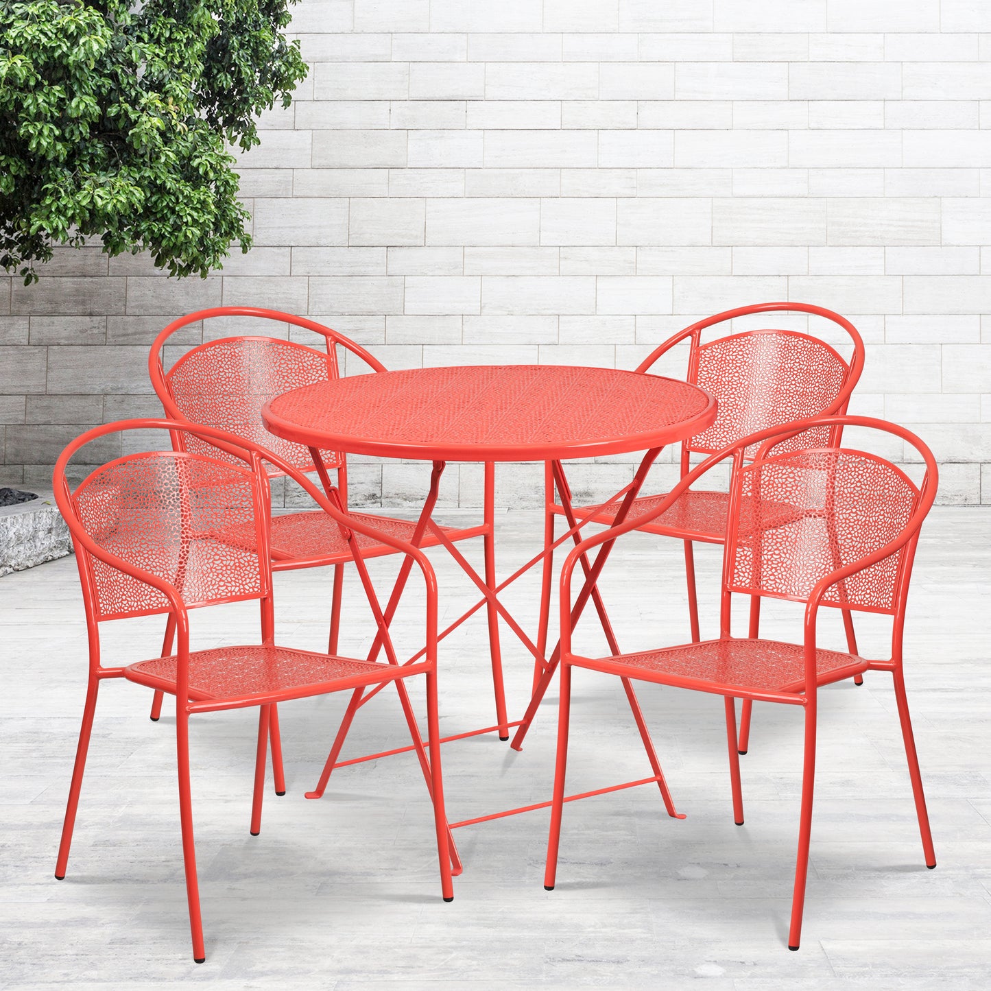 30RD Coral Fold Patio Set CO-30RDF-03CHR4-RED-GG