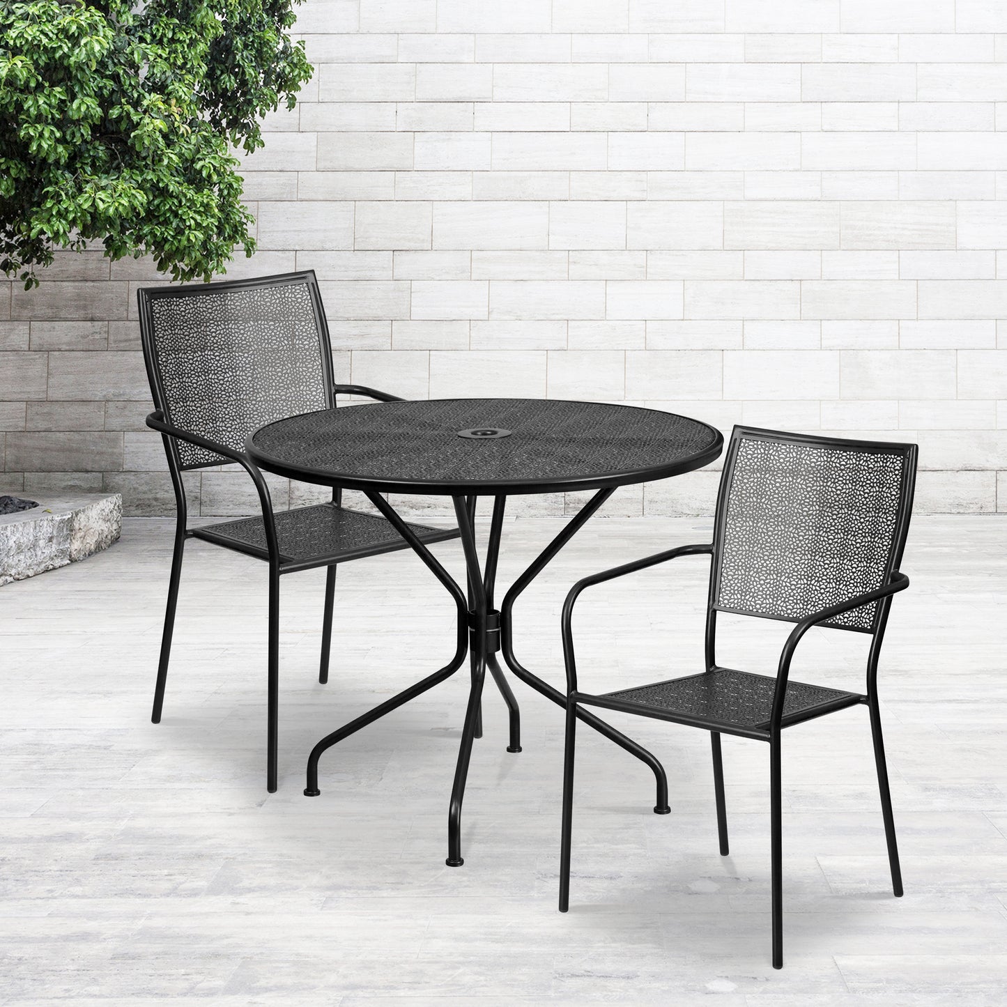 35.25RD Black Patio Table Set CO-35RD-02CHR2-BK-GG