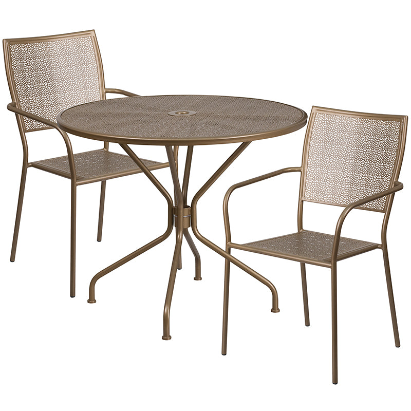 35.25RD Gold Patio Table Set CO-35RD-02CHR2-GD-GG