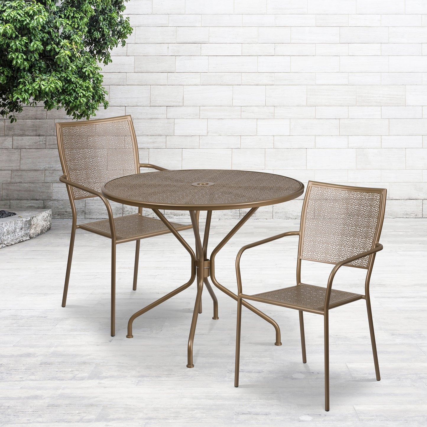 35.25RD Gold Patio Table Set CO-35RD-02CHR2-GD-GG